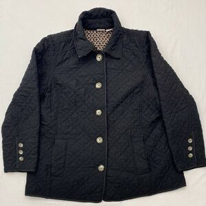 Chicos Quilted Jacket Womens 3 XL Black Button Up Pockets Lightweight Classic